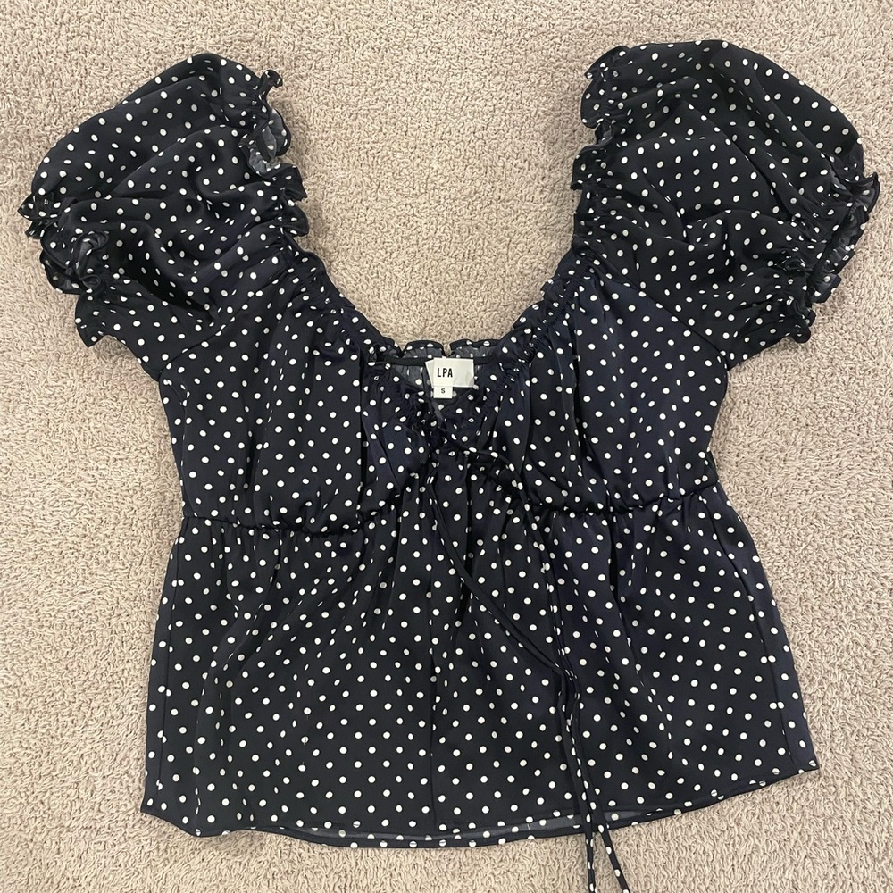 LPA navy polka dot top